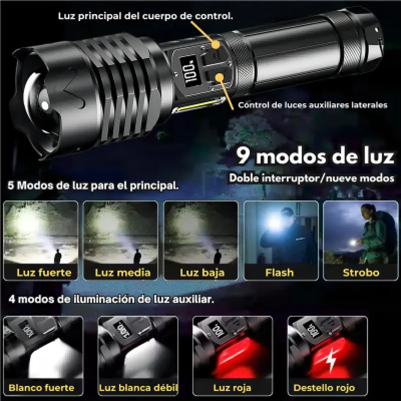 🔦 flashlight LED Recargable Ledimi 30W 2Km | Envío a Perú