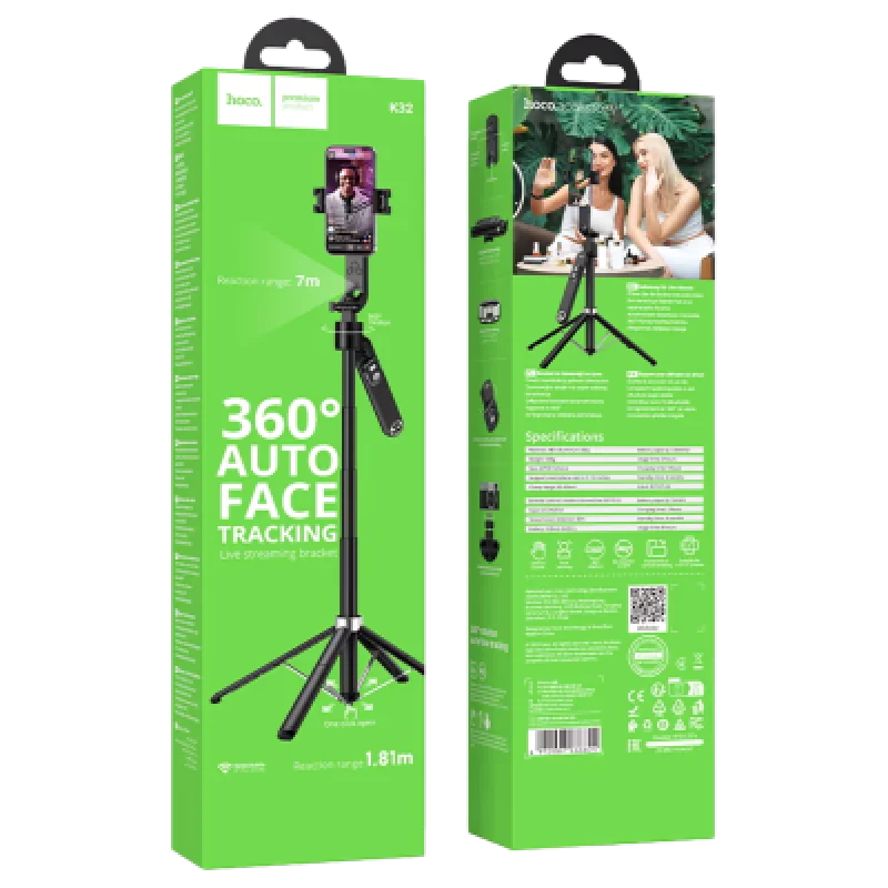 Soporte trípode 360° Hoco K32 con seguimiento facial y Bluetooth