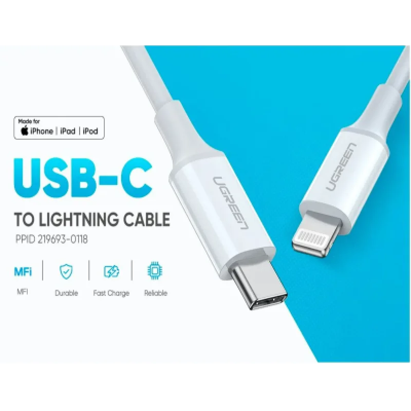Cable USB-C a Lightning UGREEN 10493 MFi 20W Carga Rápida