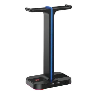 Soporte para auriculares gamer Havit TH650 RGB con doble gancho y puertos USB