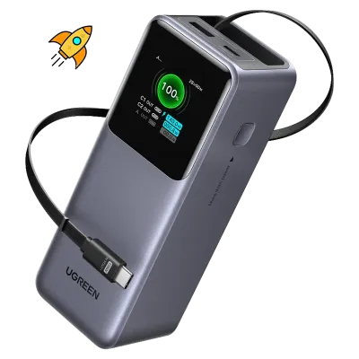 ⚡ Power Bank Ugreen Nexode 20000mAh 165W USB-C Retráctil para Laptop y Smartphone