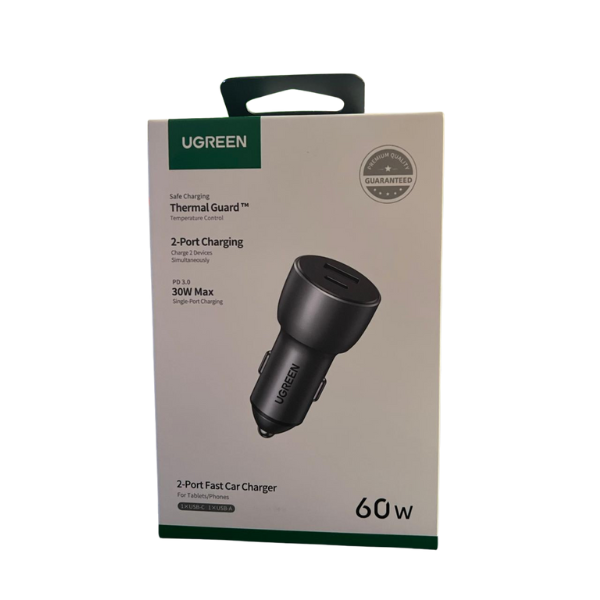 Cargador de Auto UGREEN 60W PD/QC con USB-C + USB-A