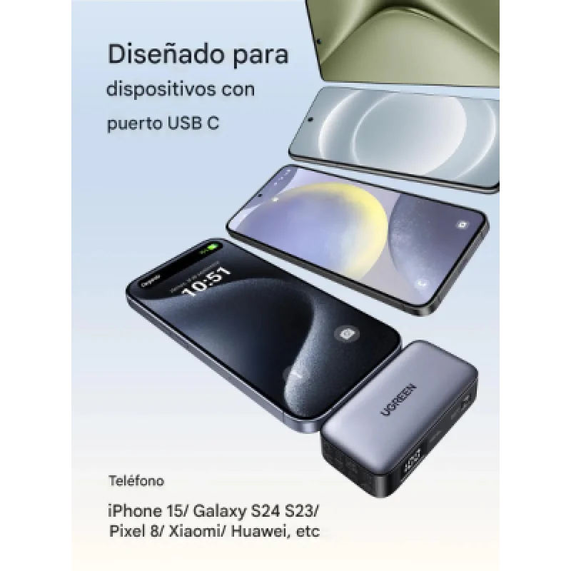 Power Bank UGREEN PB503 5000 mAh con carga rápida 20 W y conector USB‑C integrado