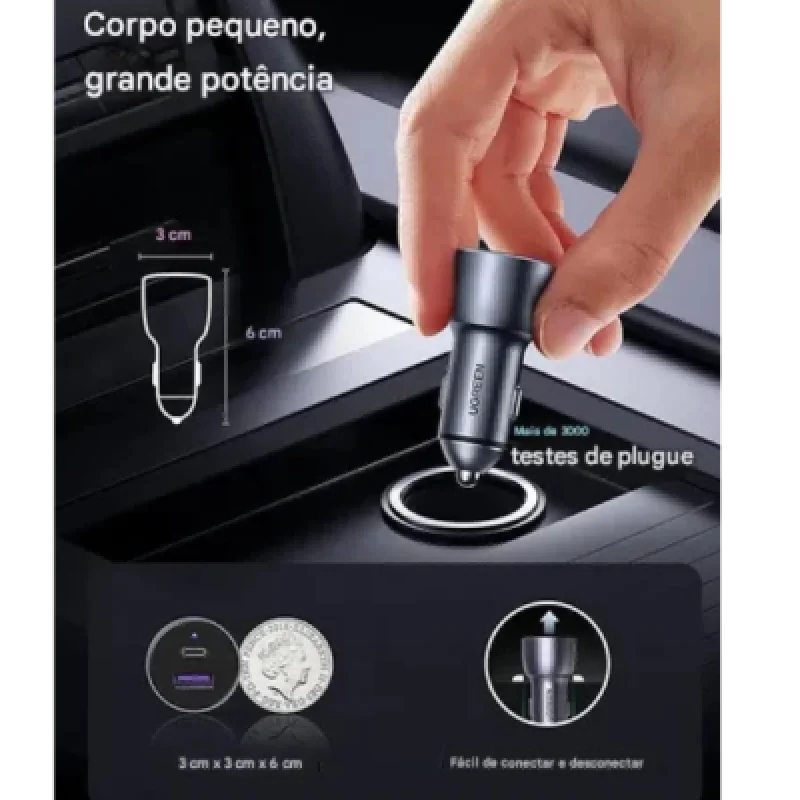 Cargador de Auto UGREEN 60W PD/QC con USB C + USB A