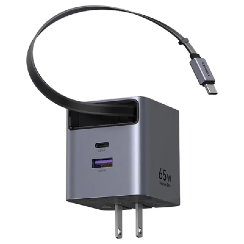 Cargador Pared UGREEN Nexode Pro 65W GaN Cable Retráctil 3 Puertos⚡