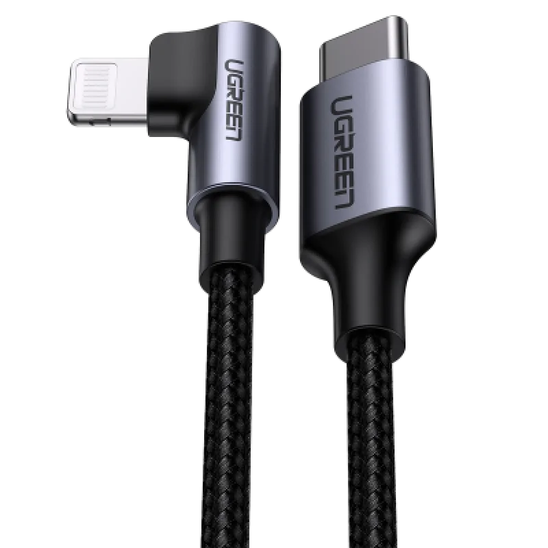 Cable UGREEN USB C a Lightning 90 Grados Trenzado MFi 1m 3A PD