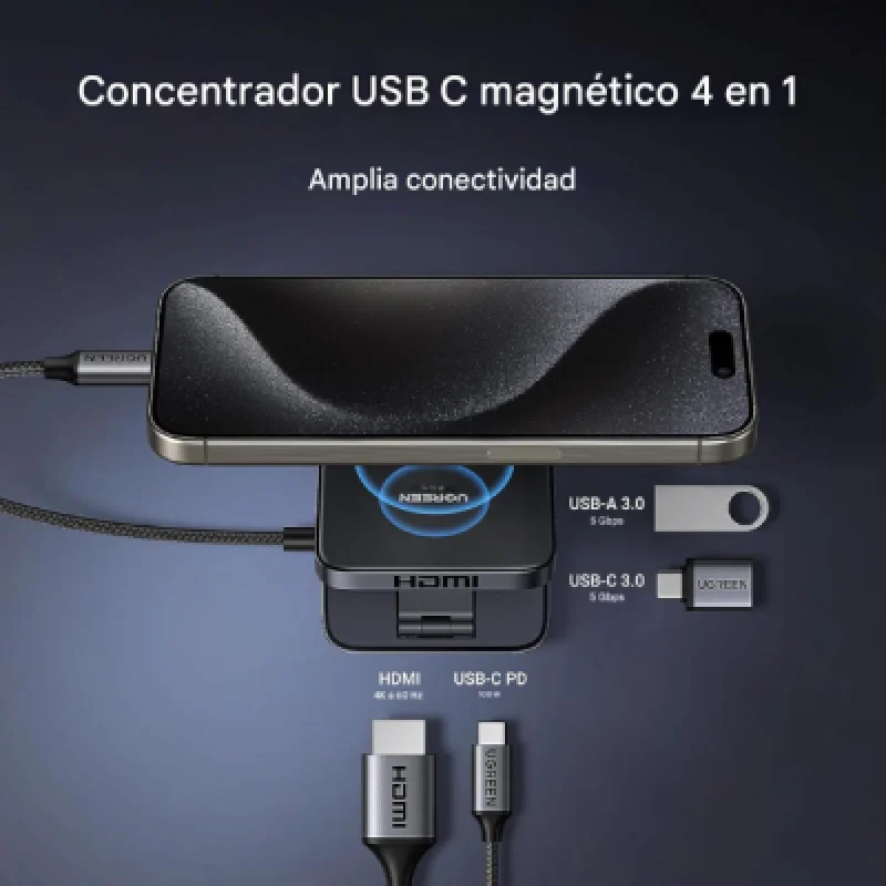 UGREEN CM801 35590 – Hub USB C 4 en 1 con HDMI 4K y PD 100W