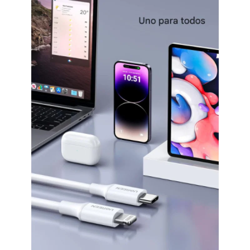 UGREEN 10493 Cable USB C a Lightning 1m 60W Blanco
