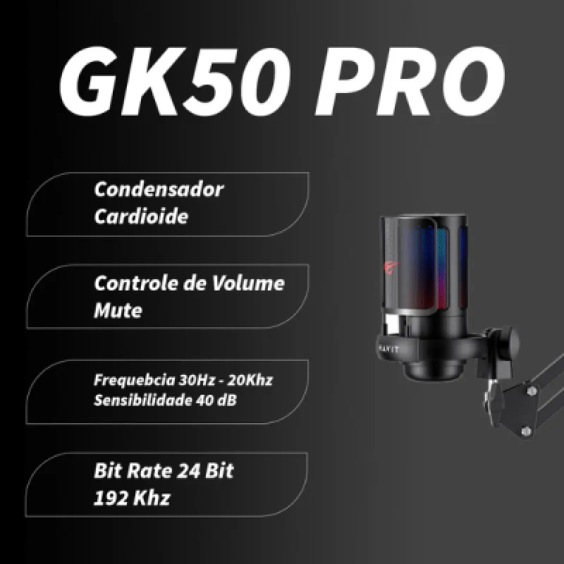 Micrófono Havit GK50 Pro RGB USB para Gaming y Streaming