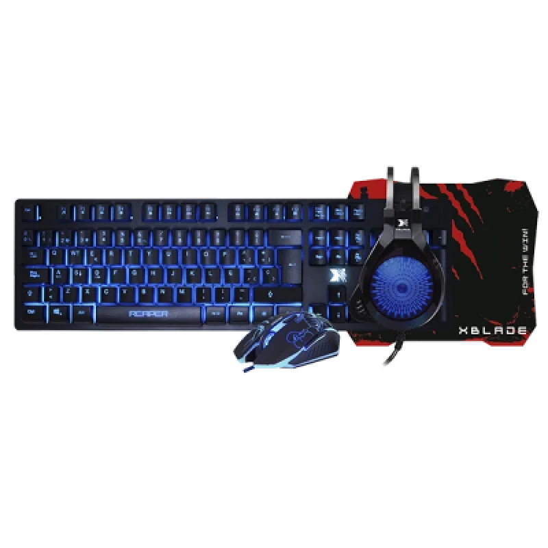 Combo Gamer 4 en 1 XBlade Reaper | Teclado Mecánico Mouse Gamer Audífono con Micrófono y Mousepad