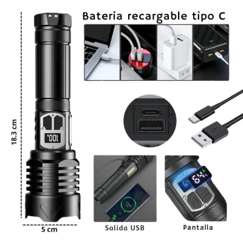 🔦 flashlight LED Recargable Ledimi 30W 2Km | Envío a Perú