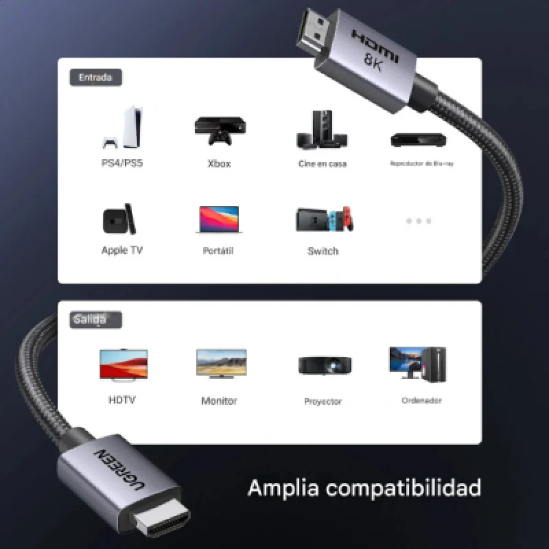 Cable HDMI 2.1 UGREEN HD171 8K 60Hz 4K 240Hz 2m 48Gbps