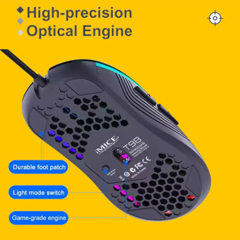 Mouse Gamer iMICE T 98 RGB | Precisión Diseño Futurista y Resistencia para Gamers