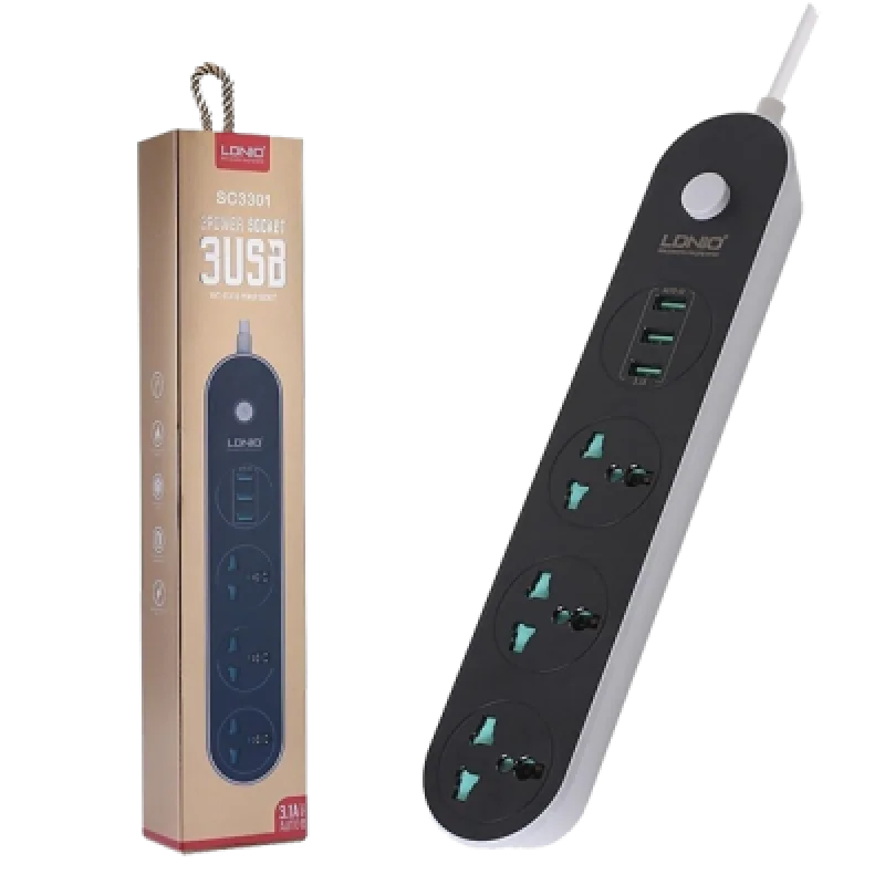 Supresor de Picos LDNIO SC3301 con 3 Tomacorrientes y 3 Puertos USB | Protección y Carga Rápida