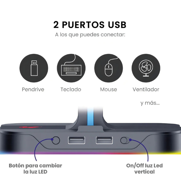 Soporte para auriculares Havit TH650 RGB con doble gancho y 2 puertos USB