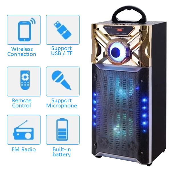 Parlante Karaoke Bluetooth Hifi RX-525 Portátil con Luces RGB, USB, Micro SD y AUX | Potente Sonido para Fiestas
