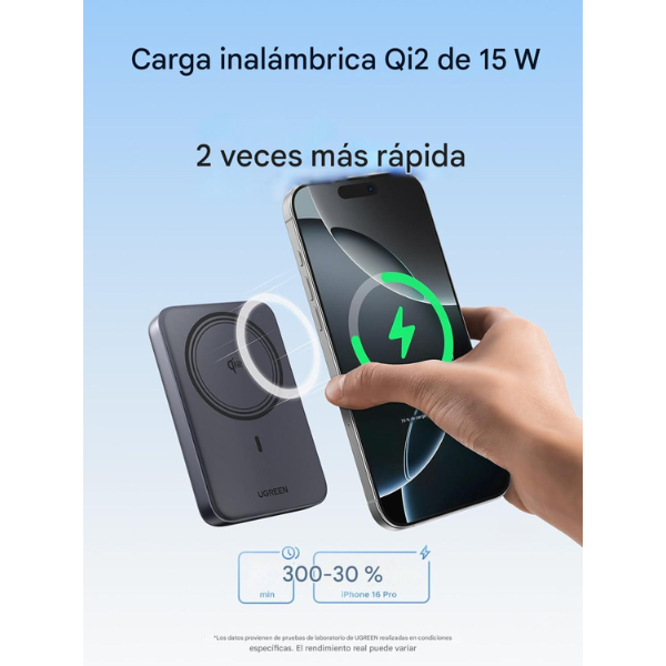 Power Bank UGREEN Magnetic Qi2 10 000 mAh – 15 W inalámbrico + 20 W cable USB-C