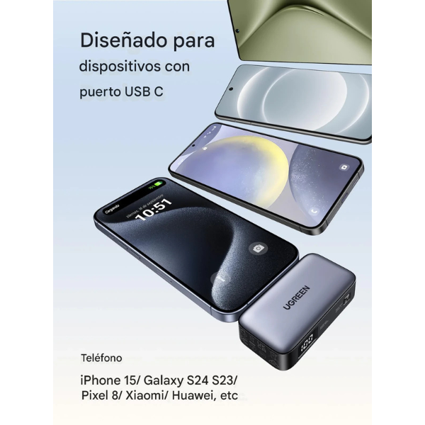 Power Bank UGREEN PB503 5000 mAh con carga rápida 20 W y conector USB‑C integrado