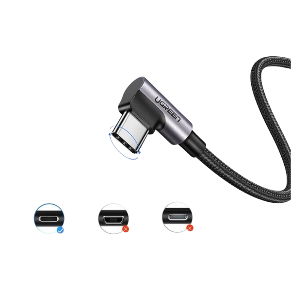 Cable UGREEN USB-C 2 Metros Ángulo 90 Grados Carga Rápida 3A
