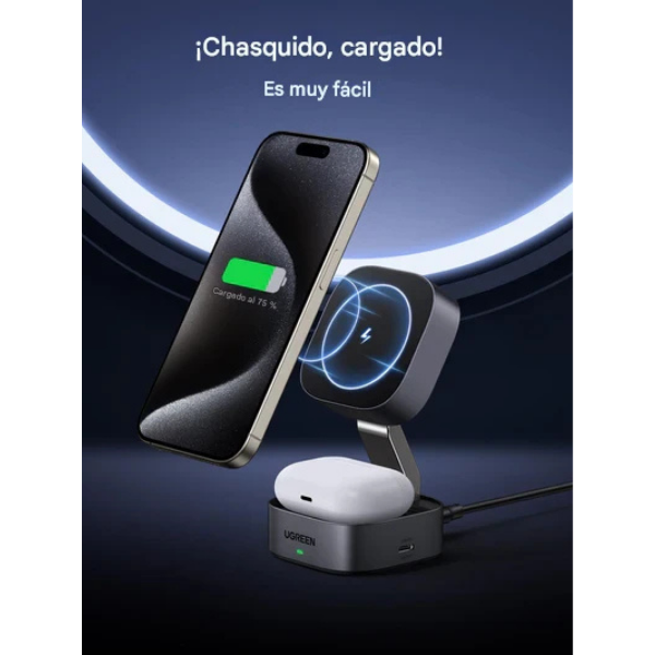 UGREEN W702 35316 – Cargador Inalámbrico Magnético 2 en 1 15W