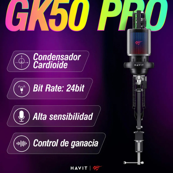 Micrófono Havit GK50 Pro RGB USB para Gaming y Streaming