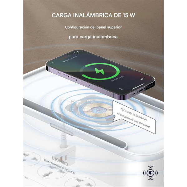 Regleta con Cargador Inalámbrico 15W y Puertos USB Rápidos LDNIO