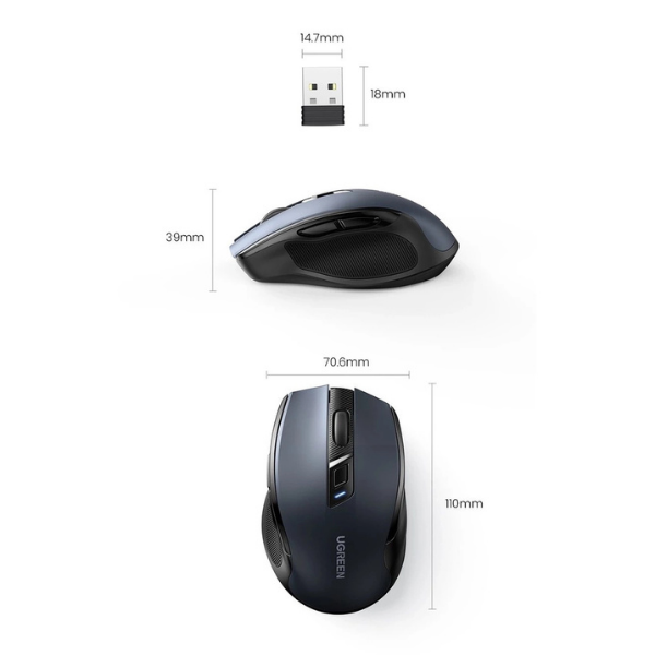 Ugreen MU006 Mouse Inalámbrico Silencioso – Negro