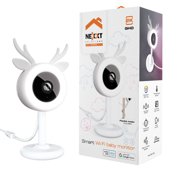 Cámara inteligente para bebé Nexxt 2K con sensor de temperatura y luz RGB