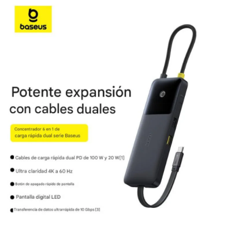 Baseus Dual Fast Charging 6 in 1 HUB – USB C a HDMI 4K 100 W y múltiples puertos