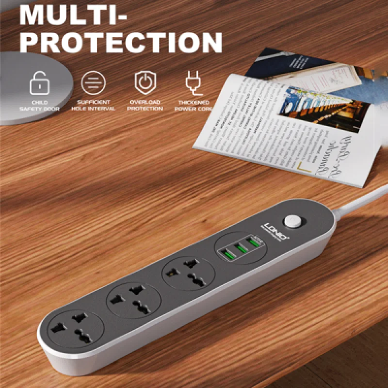 Supresor de Picos LDNIO SC3301 con 3 Tomacorrientes y 3 Puertos USB | Protección y Carga Rápida