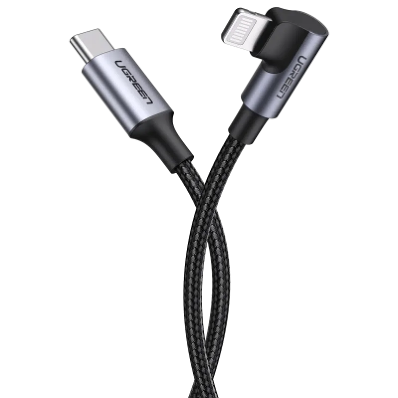 Cable UGREEN USB C a Lightning 90 Grados Trenzado MFi 1m 3A PD
