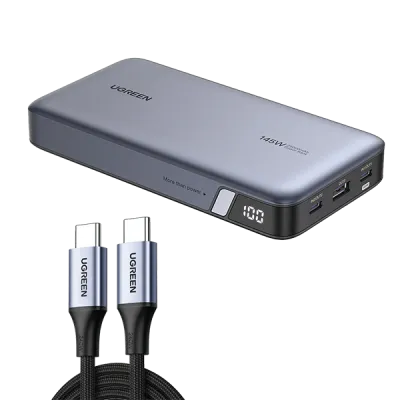Cargador Portátil Ugreen 25000mAh 145W 🎯 Power Bank Rápido para Laptop y Celular ⚡