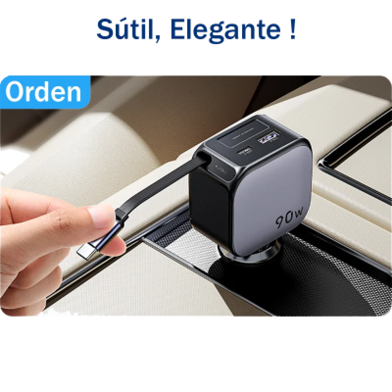 Cargador de coche UGREEN EC603 90W con cable retráctil | Carga Rápida