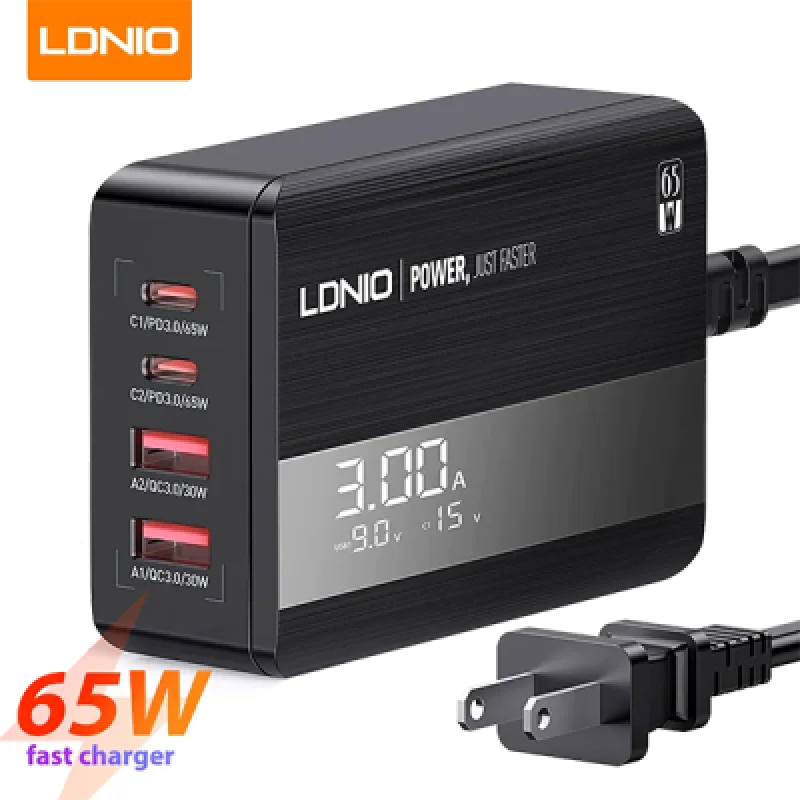 Cargador de escritorio LDNIO 65W | Carga Rápdia Múltiples Dispositivos