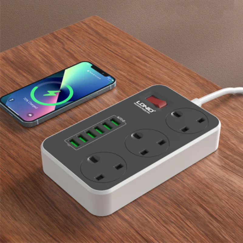 Tomacorriente Múltiple Inteligente con Supresor de Picos LDNIO SK3662 con 3 tomas y 6 Puertos USB