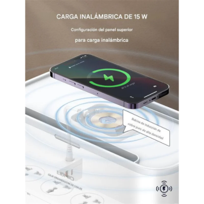 Regleta con Cargador Inalámbrico 15W y Puertos USB Rápidos LDNIO