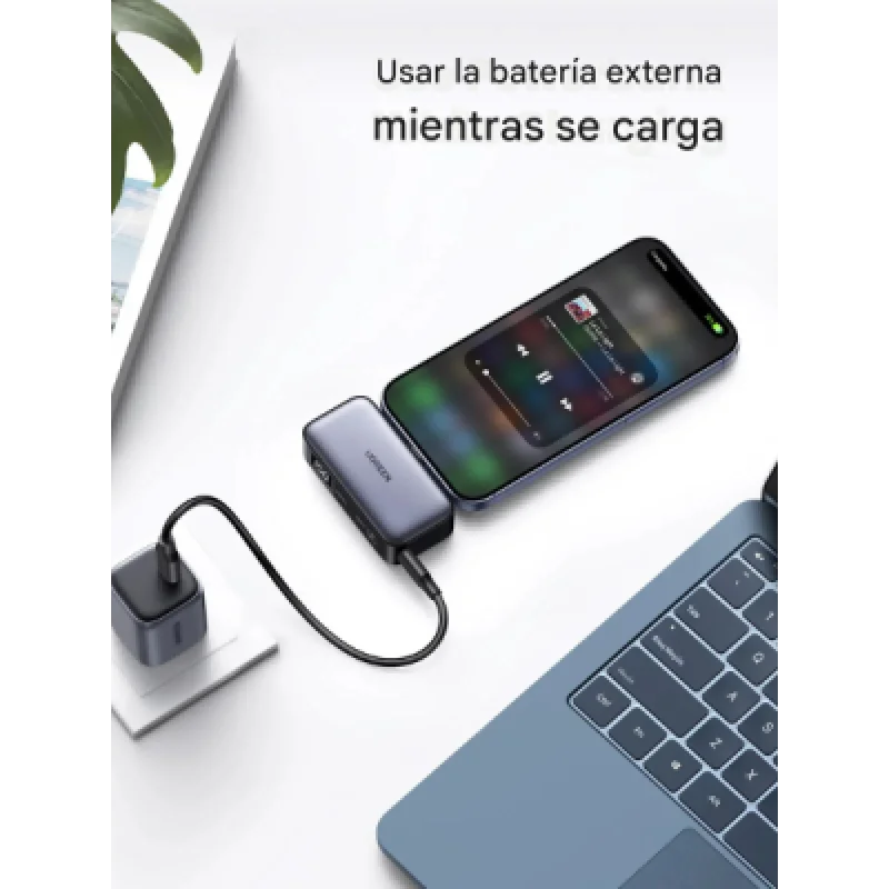 Power Bank UGREEN PB503 5000 mAh con carga rápida 20 W y conector USB‑C integrado