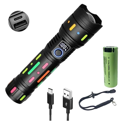 Lámpara de mano LED recargable 60W LIDIMI LD L4066A con Power Bank⚡ | Linterna táctica militar profesional | 10000mAh 3000m alcance Tipo C