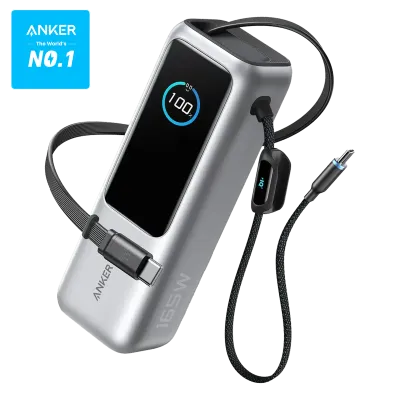 Power Bank Anker 25000mAh 165W con Carga Ultra Rápida y 2 Cables USB-C ⚡