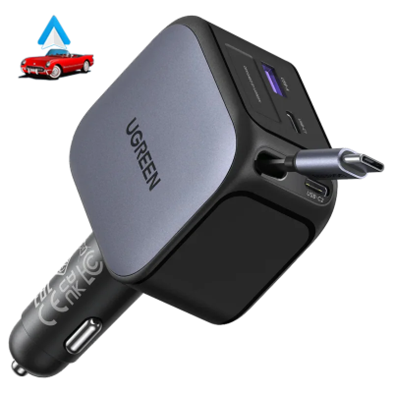 Cargador de Auto UGREEN 145W 4 Puertos USB-C | Cable Retractil