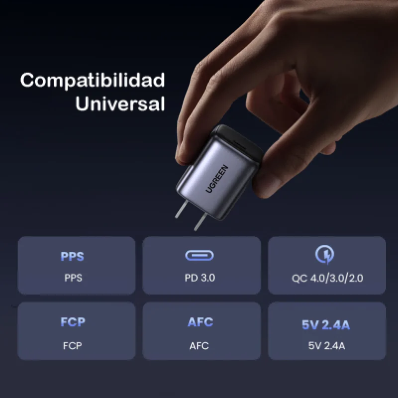 Cargador UGREEN 20W USB-C PD Carga Rápida | iPhone y Android
