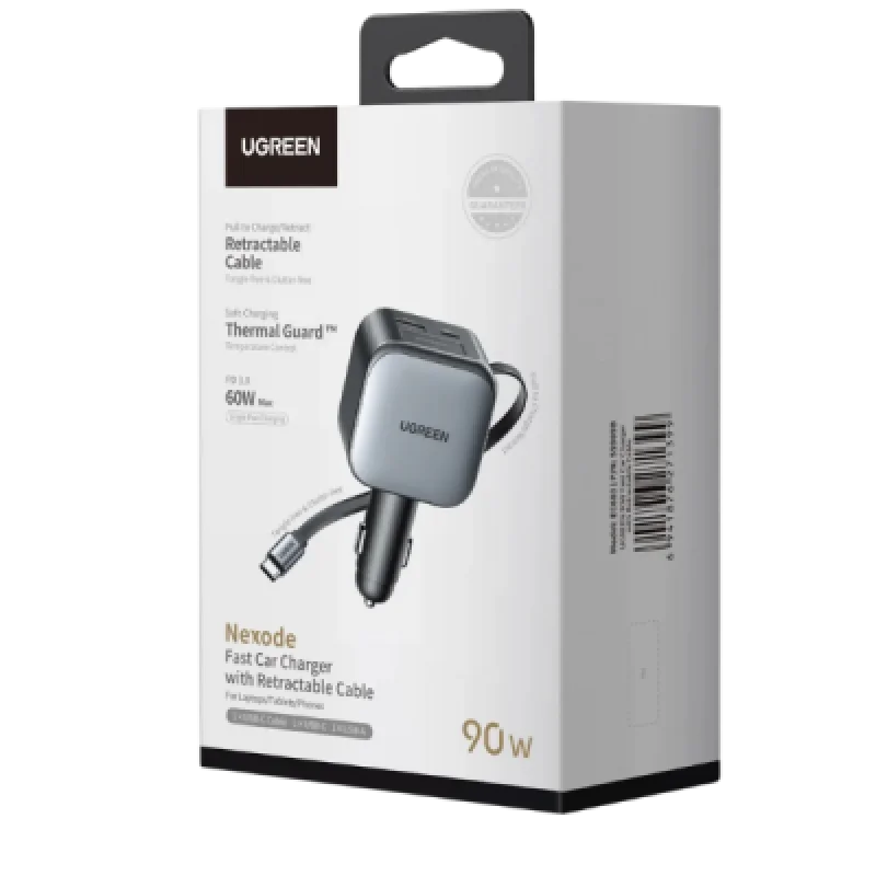 Cargador de coche UGREEN EC603 90W con cable retráctil