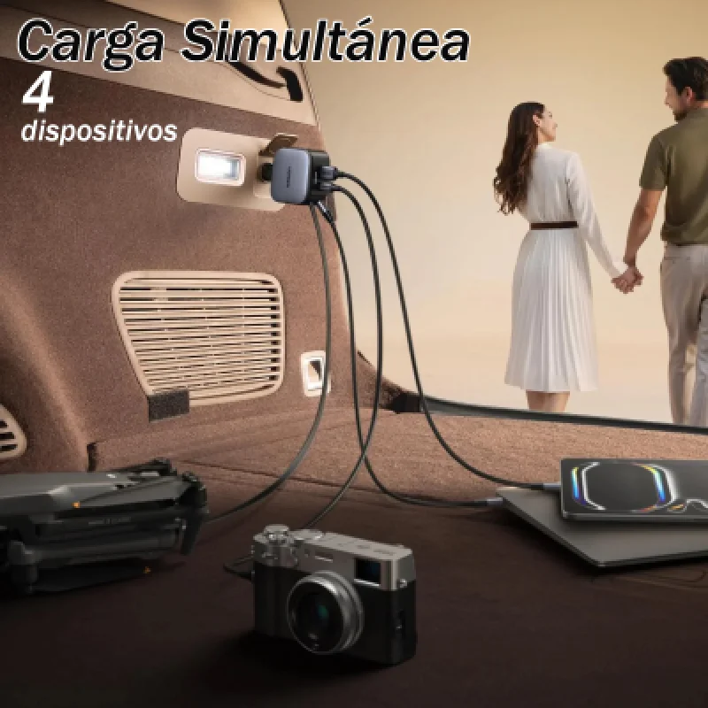 Cargador de Auto UGREEN 145W 4 Puertos USB-C | Cable Retractil
