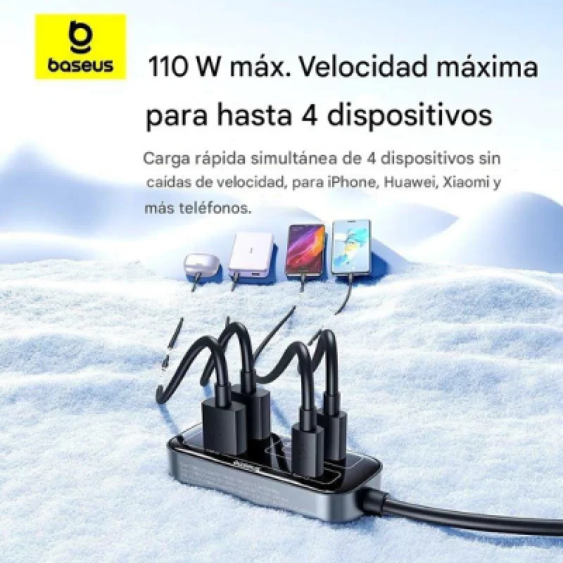 Baseus BackseatPal L1 – Cargador de Auto 3×USB A + 3×USB C 110 W