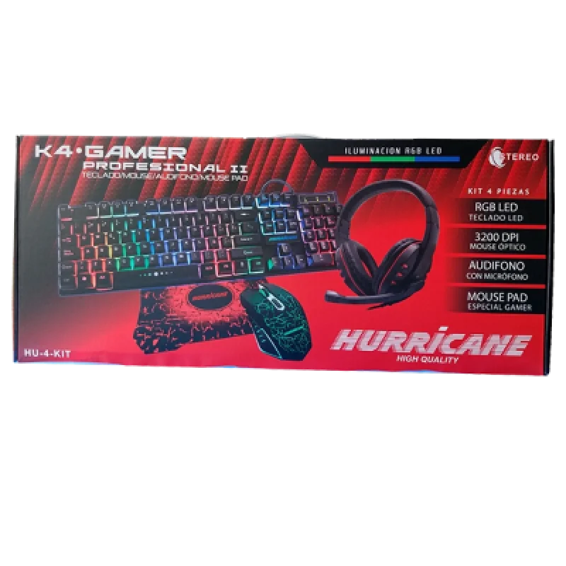 Combo Gamer 4 en 1 Hurricane | Teclado Mecánico Mouse Gamer Audífono con Micrófono y Mousepad