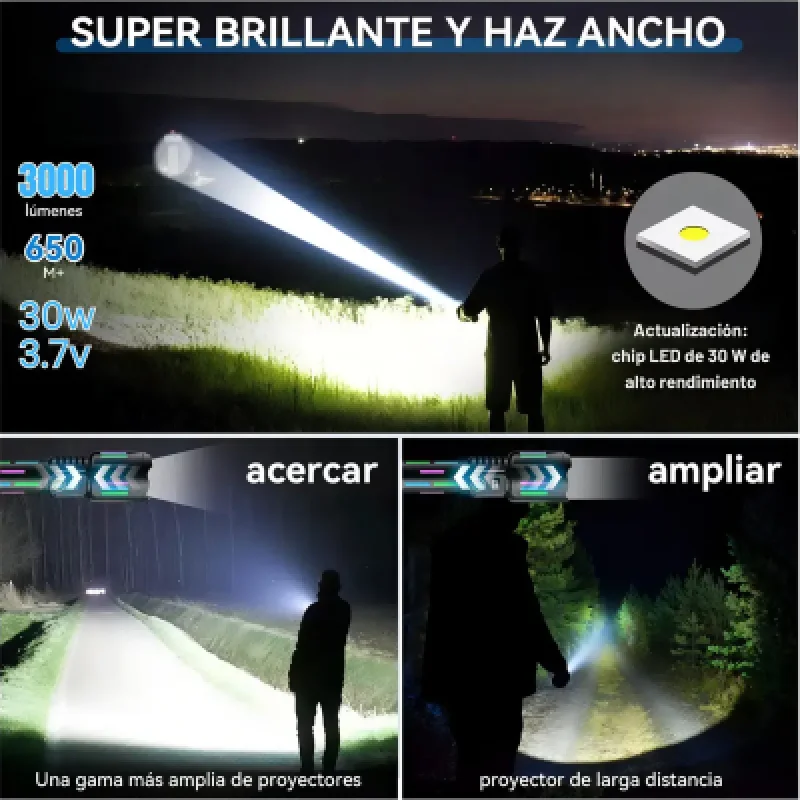 🔦 flashlight LED Recargable Ledimi 30W 2Km | Envío a Perú