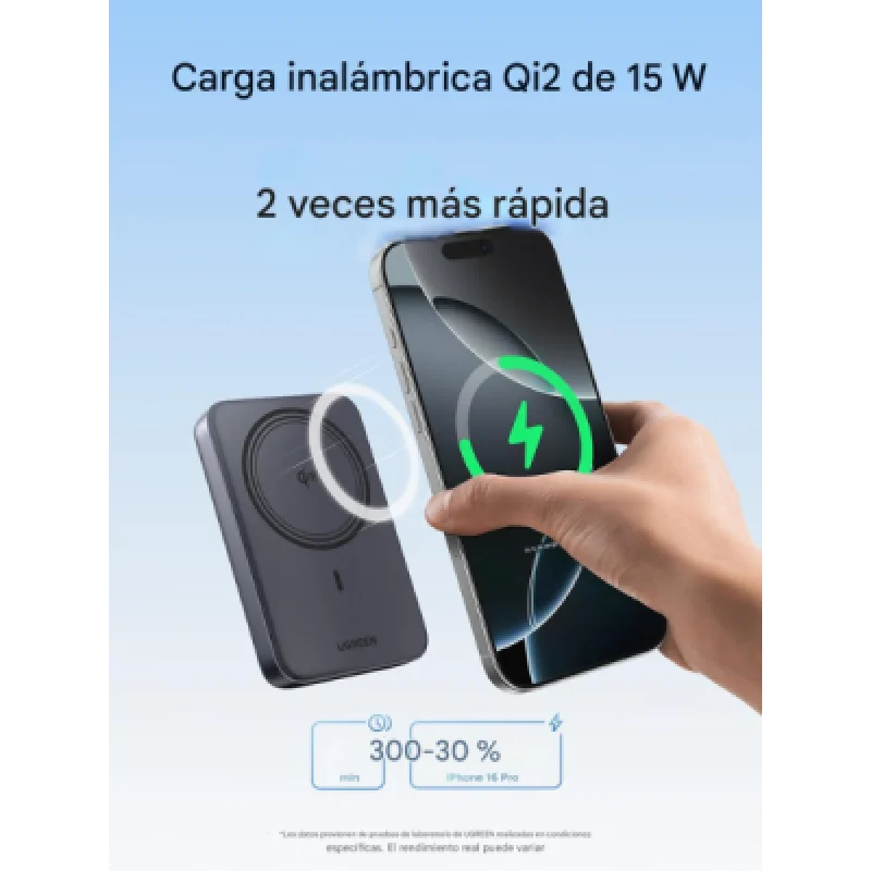 Power Bank UGREEN Magnetic Qi2 10 000 mAh – 15 W inalámbrico + 20 W cable USB C