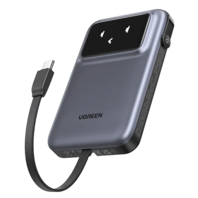 Cargador Portátil Ugreen 10000mAh 30W con Cable USB C🔋 Pantalla TFT ⚡Compacto y Rápido para iPhone y Android