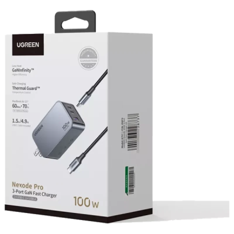Cargador Rápido UGREEN Nexode Pro 100W 3 Puertos GaN + Cable Tipo C🔋