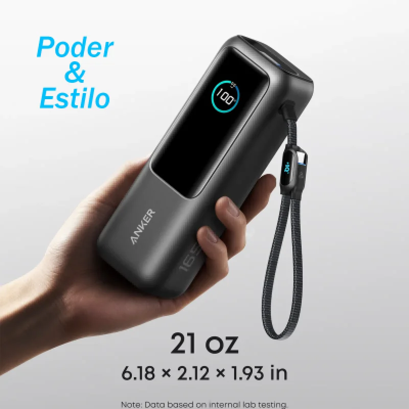 Power Bank Anker 25000mAh 165W Carga Rápida Cable USB-C Integrado